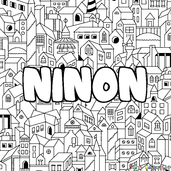 Coloriage prénom NINON - d&eacute;cor Ville