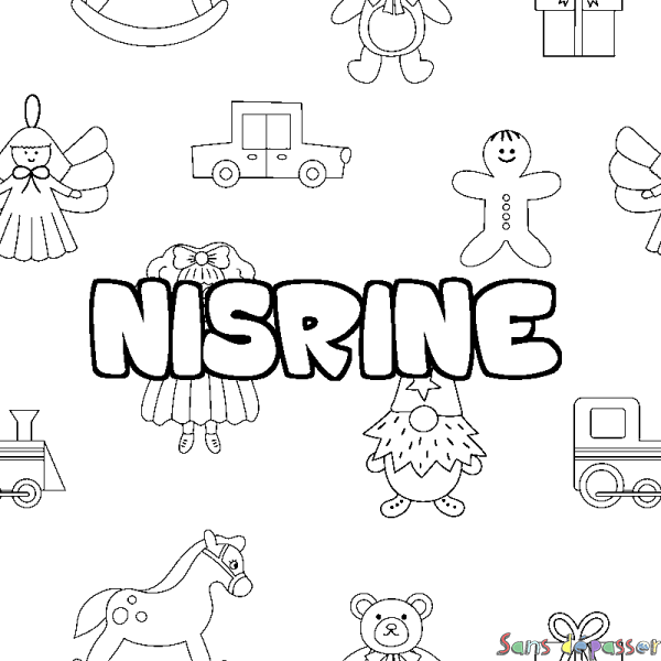 Coloriage prénom NISRINE - d&eacute;cor Jouets