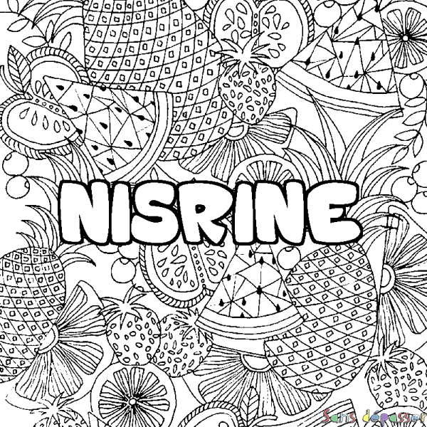 Coloriage prénom NISRINE - d&eacute;cor Mandala fruits