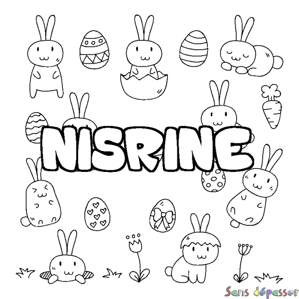 Coloriage prénom NISRINE - d&eacute;cor Paques