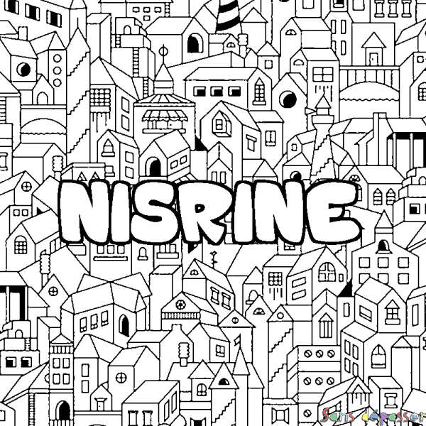 Coloriage prénom NISRINE - d&eacute;cor Ville