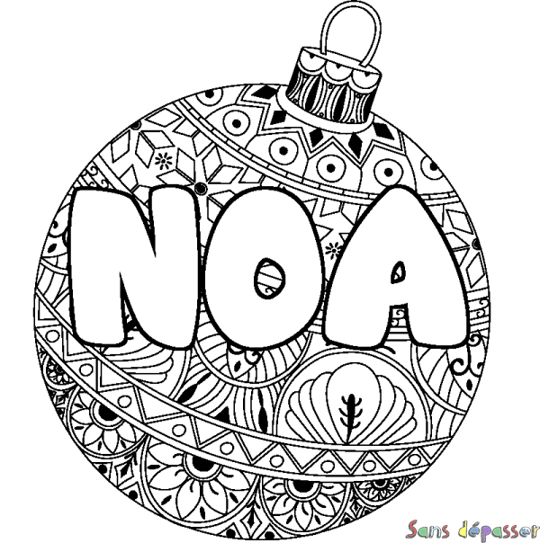 Coloriage prénom NOA - d&eacute;cor Boule de No&euml;l