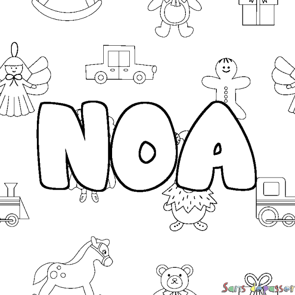 Coloriage prénom NOA - d&eacute;cor Jouets