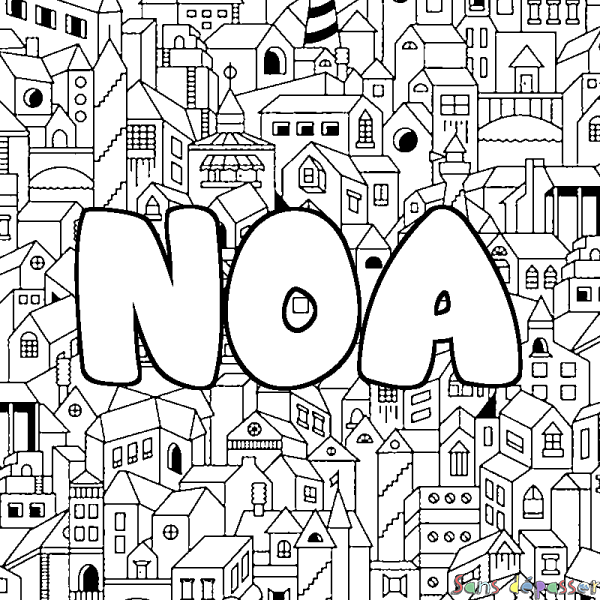 Coloriage prénom NOA - d&eacute;cor Ville