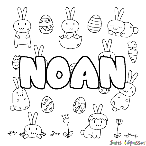 Coloriage prénom NOAN - d&eacute;cor Paques