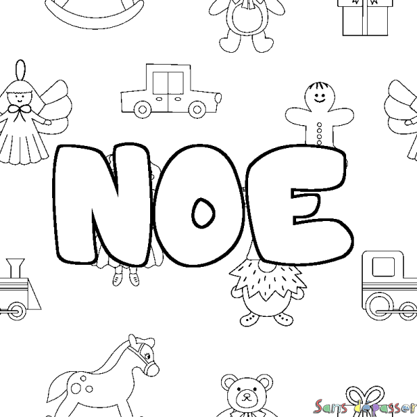 Coloriage prénom NOE - d&eacute;cor Jouets