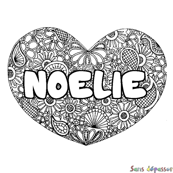 Coloriage prénom NOELIE - d&eacute;cor Mandala coeur