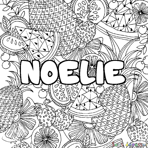 Coloriage prénom NOELIE - d&eacute;cor Mandala fruits