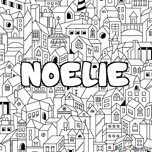 Coloriage prénom NOELIE - d&eacute;cor Ville