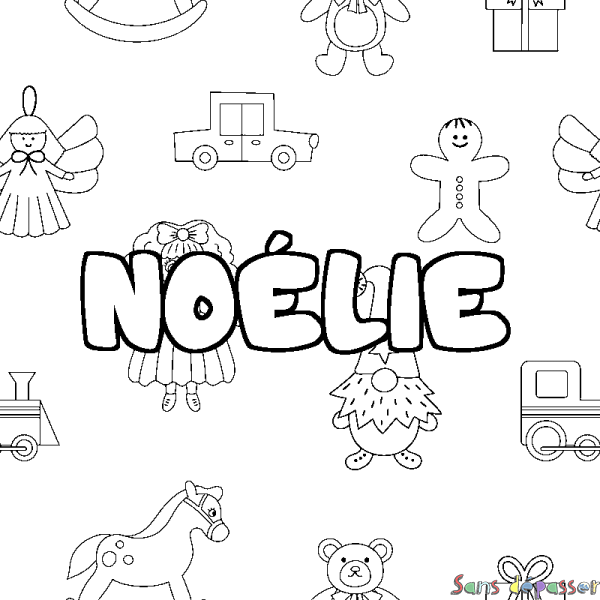 Coloriage prénom NO&Eacute;LIE - d&eacute;cor Jouets