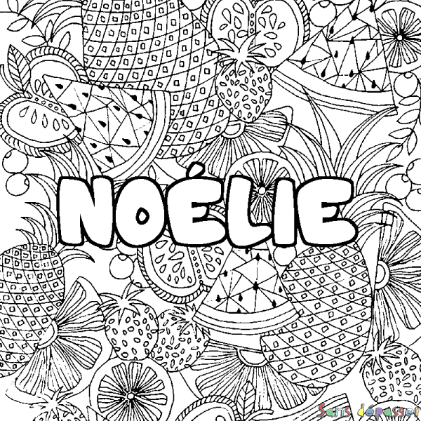 Coloriage prénom NO&Eacute;LIE - d&eacute;cor Mandala fruits