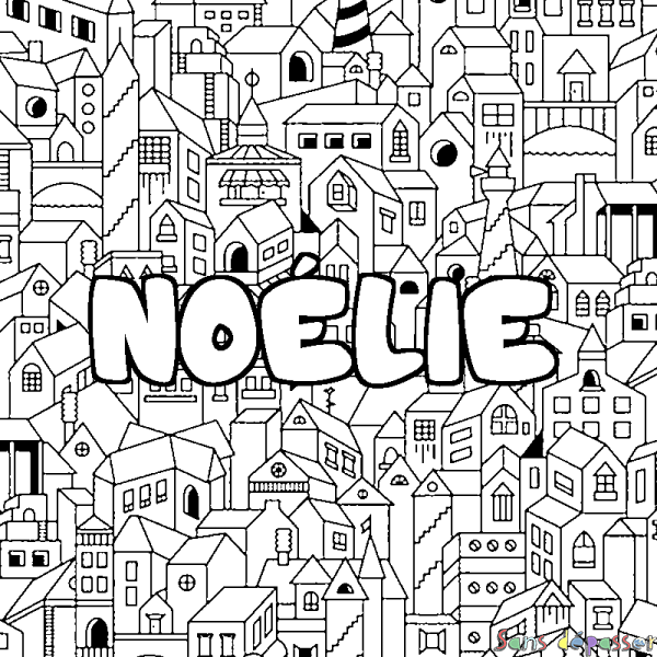 Coloriage prénom NO&Eacute;LIE - d&eacute;cor Ville