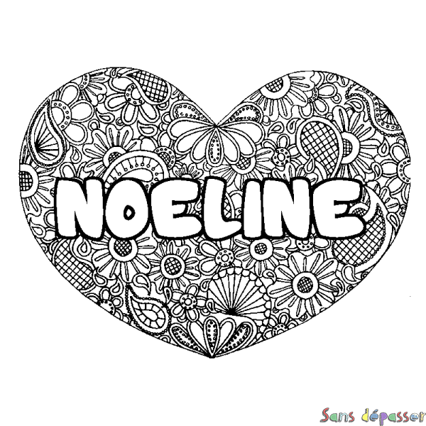 Coloriage prénom NOELINE - d&eacute;cor Mandala coeur