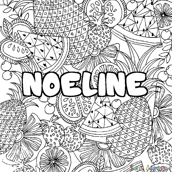 Coloriage prénom NOELINE - d&eacute;cor Mandala fruits