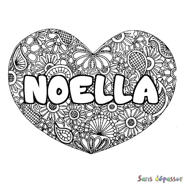 Coloriage prénom NOELLA - d&eacute;cor Mandala coeur