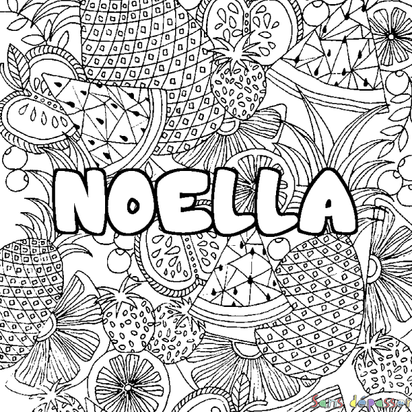 Coloriage prénom NOELLA - d&eacute;cor Mandala fruits