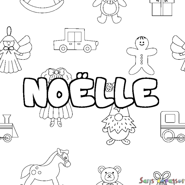 Coloriage prénom NO&Euml;LLE - d&eacute;cor Jouets