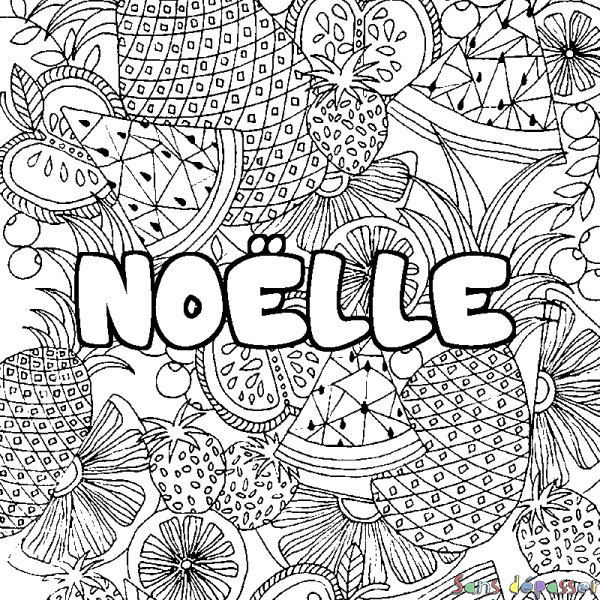 Coloriage prénom NO&Euml;LLE - d&eacute;cor Mandala fruits