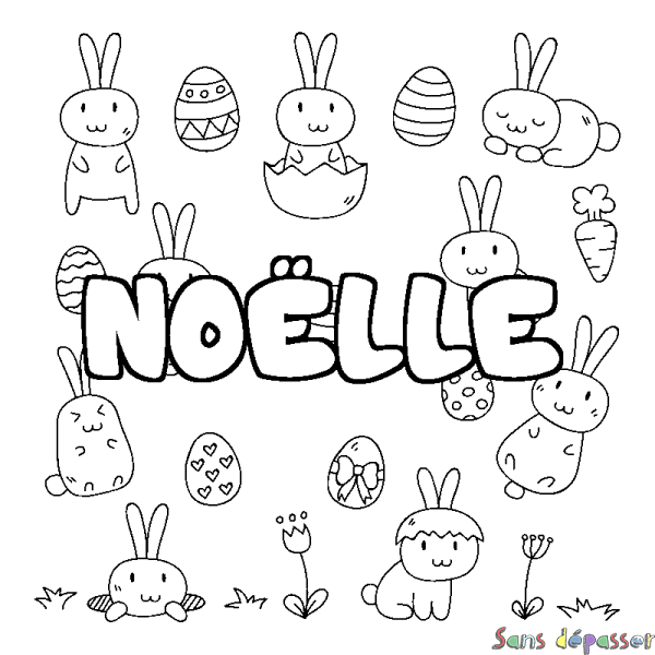 Coloriage prénom NO&Euml;LLE - d&eacute;cor Paques