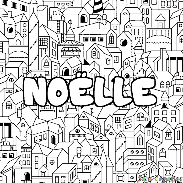 Coloriage prénom NO&Euml;LLE - d&eacute;cor Ville