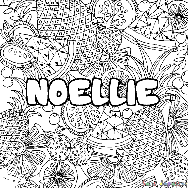 Coloriage prénom NOELLIE - d&eacute;cor Mandala fruits