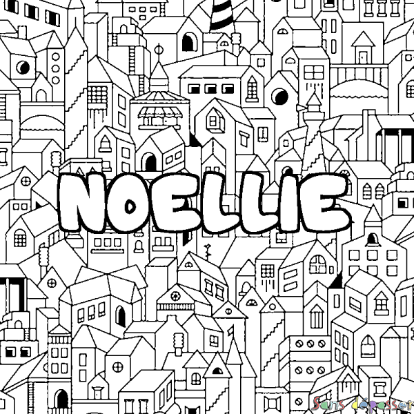 Coloriage prénom NOELLIE - d&eacute;cor Ville