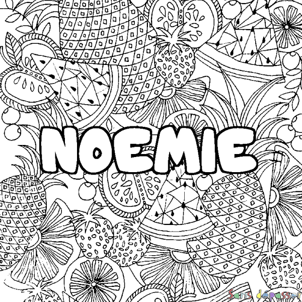 Coloriage prénom NOEMIE - d&eacute;cor Mandala fruits