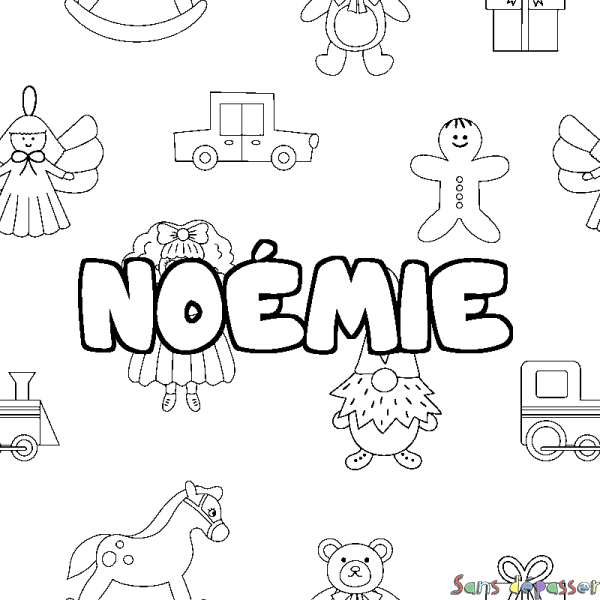 Coloriage prénom NO&Eacute;MIE - d&eacute;cor Jouets