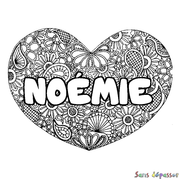 Coloriage prénom NO&Eacute;MIE - d&eacute;cor Mandala coeur