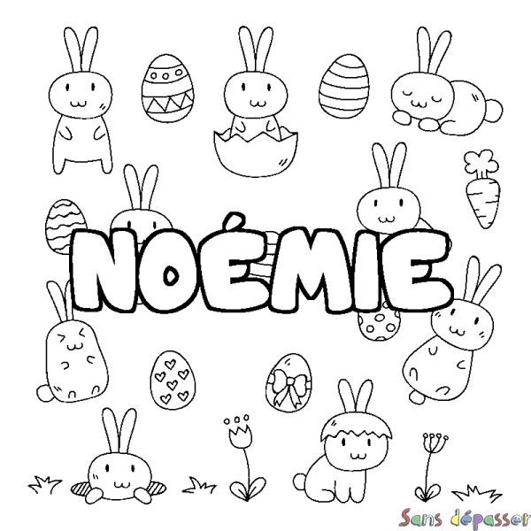 Coloriage prénom NO&Eacute;MIE - d&eacute;cor Paques