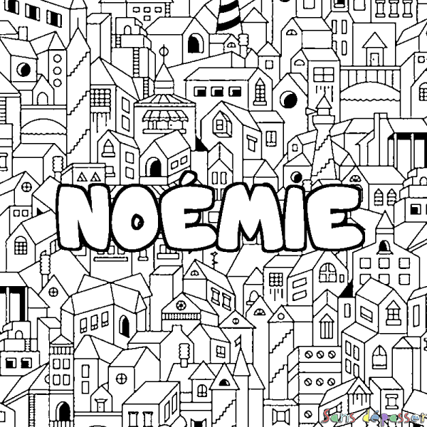 Coloriage prénom NO&Eacute;MIE - d&eacute;cor Ville