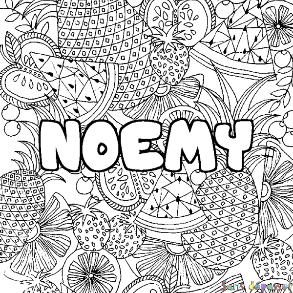 Coloriage prénom NOEMY - d&eacute;cor Mandala fruits