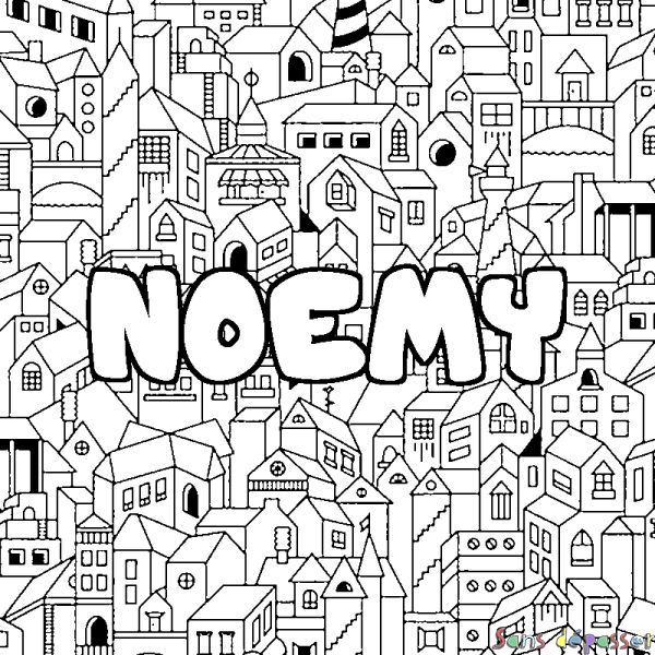 Coloriage prénom NOEMY - d&eacute;cor Ville