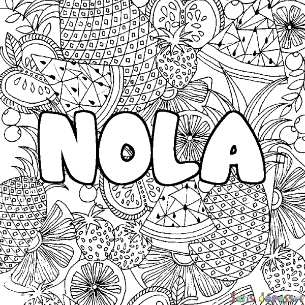 Coloriage prénom NOLA - d&eacute;cor Mandala fruits