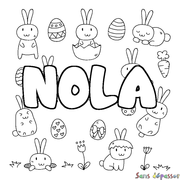 Coloriage prénom NOLA - d&eacute;cor Paques