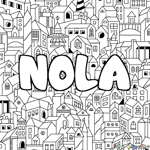 Coloriage prénom NOLA - d&eacute;cor Ville