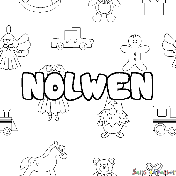 Coloriage prénom NOLWEN - d&eacute;cor Jouets