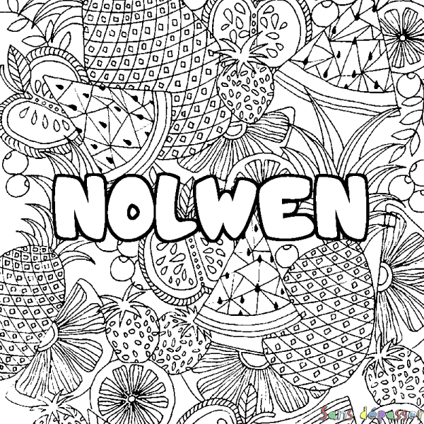 Coloriage prénom NOLWEN - d&eacute;cor Mandala fruits