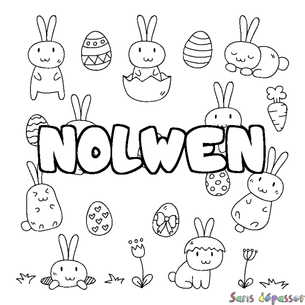 Coloriage prénom NOLWEN - d&eacute;cor Paques