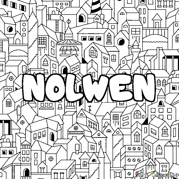 Coloriage prénom NOLWEN - d&eacute;cor Ville