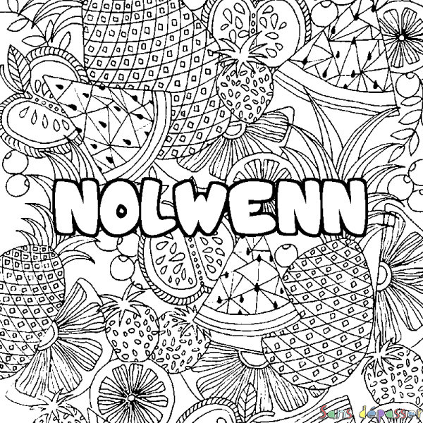 Coloriage prénom NOLWENN - d&eacute;cor Mandala fruits