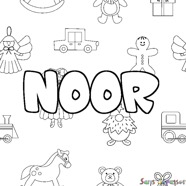 Coloriage prénom NOOR - d&eacute;cor Jouets