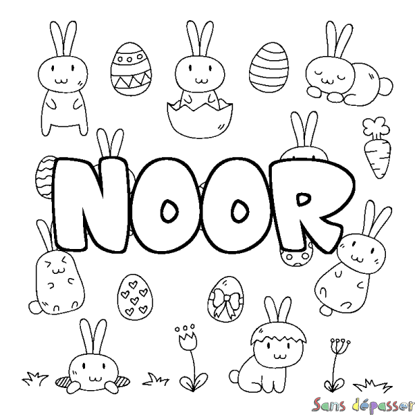 Coloriage prénom NOOR - d&eacute;cor Paques