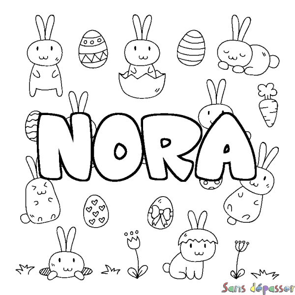 Coloriage prénom NORA - d&eacute;cor Paques