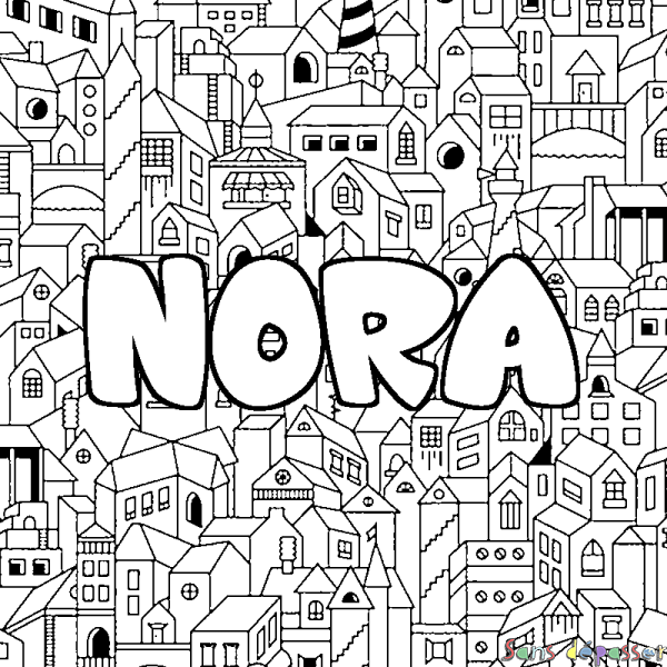 Coloriage prénom NORA - d&eacute;cor Ville