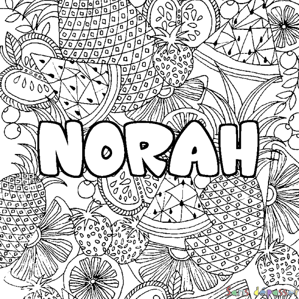 Coloriage prénom NORAH - d&eacute;cor Mandala fruits