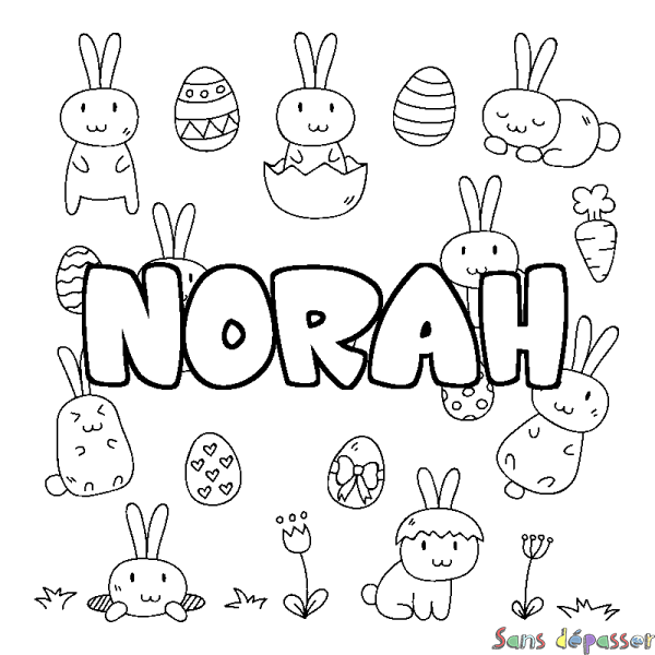 Coloriage prénom NORAH - d&eacute;cor Paques