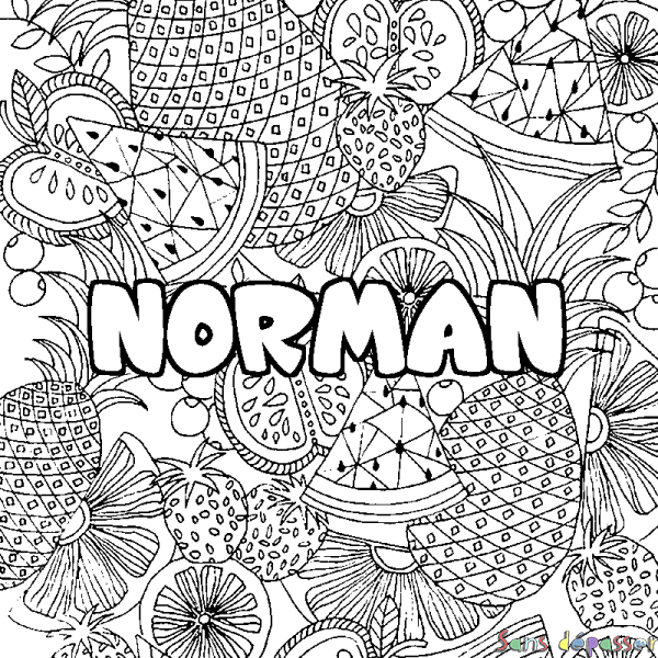 Coloriage prénom NORMAN - d&eacute;cor Mandala fruits