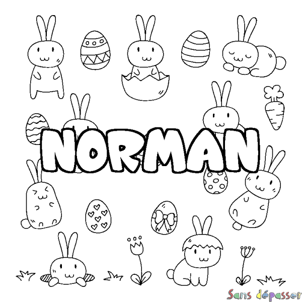 Coloriage prénom NORMAN - d&eacute;cor Paques