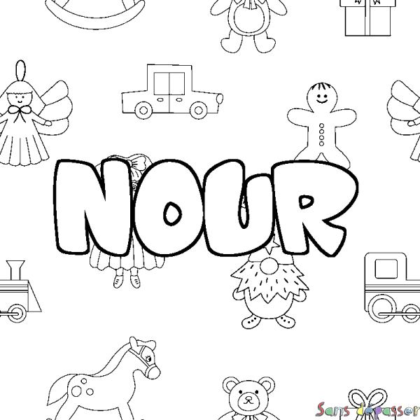 Coloriage prénom NOUR - d&eacute;cor Jouets